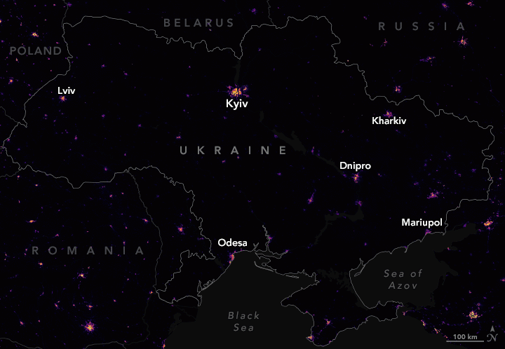 وكالة ناسا تلتقط صورة تفاعلية توضح غرق اوكرانيا في الظلام