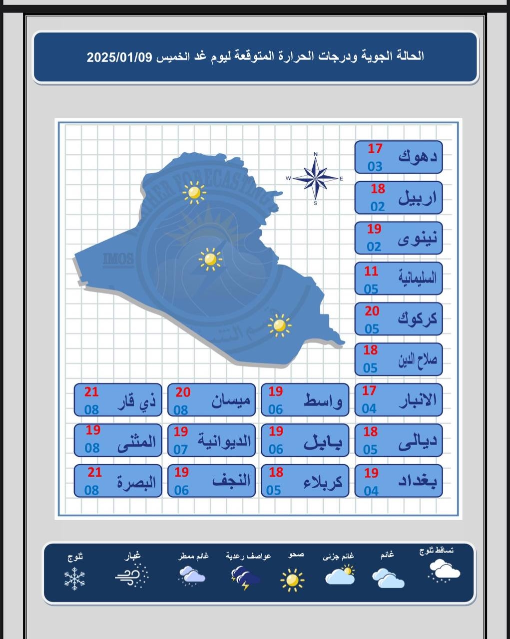 طقس العراق.. الأجواء تعود للاستقرار مع فرص لهطول أمطار في مدن جنوب البلاد